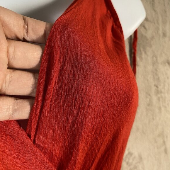 Red Wide Leg Palazzo Jumpsuit M Cotton V Neck Lightweight Summer Travel Resort - Picture 5 of 15